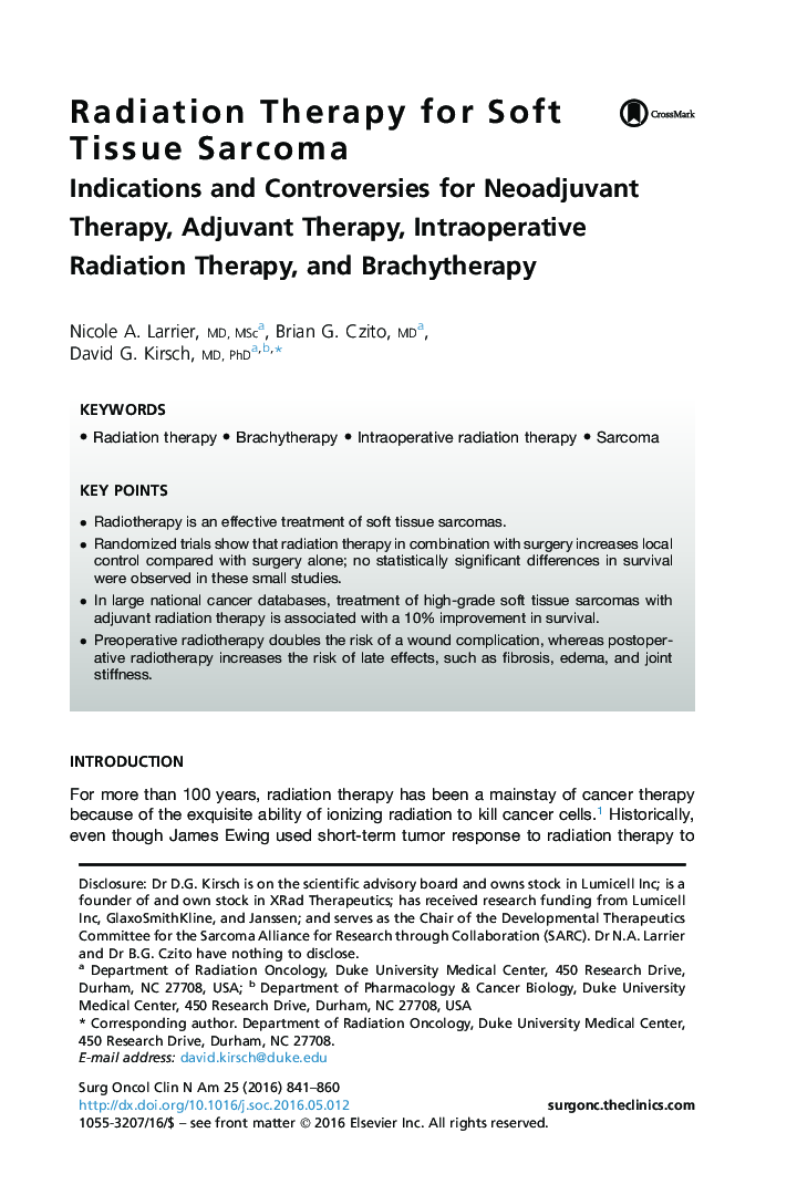 Radiation Therapy for Soft Tissue Sarcoma