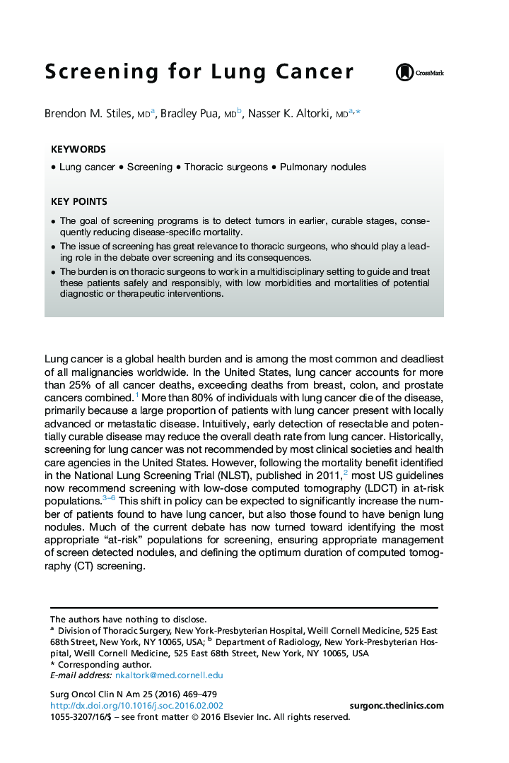 Screening for Lung Cancer