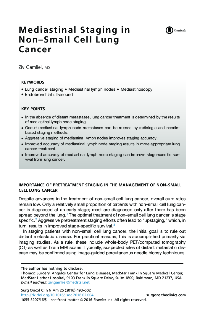 Mediastinal Staging in Non-Small Cell Lung Cancer