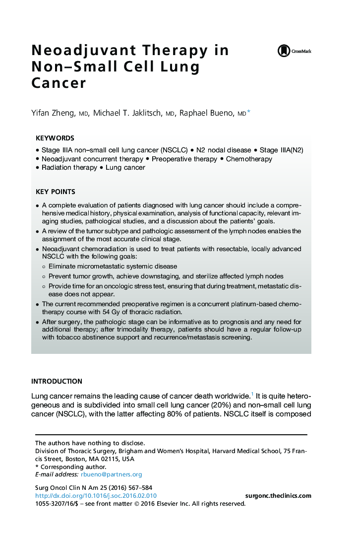 Neoadjuvant Therapy in Non-Small Cell Lung Cancer