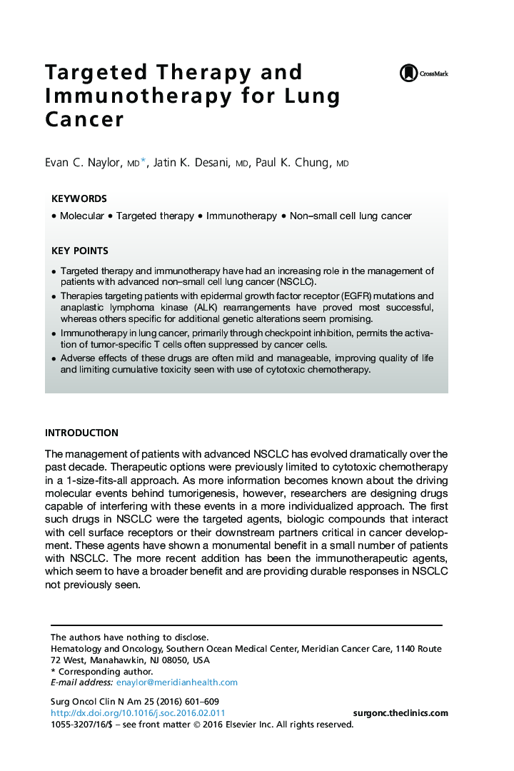 Targeted Therapy and Immunotherapy for Lung Cancer