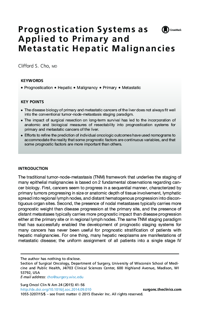 Prognostication Systems as Applied to Primary and Metastatic Hepatic Malignancies