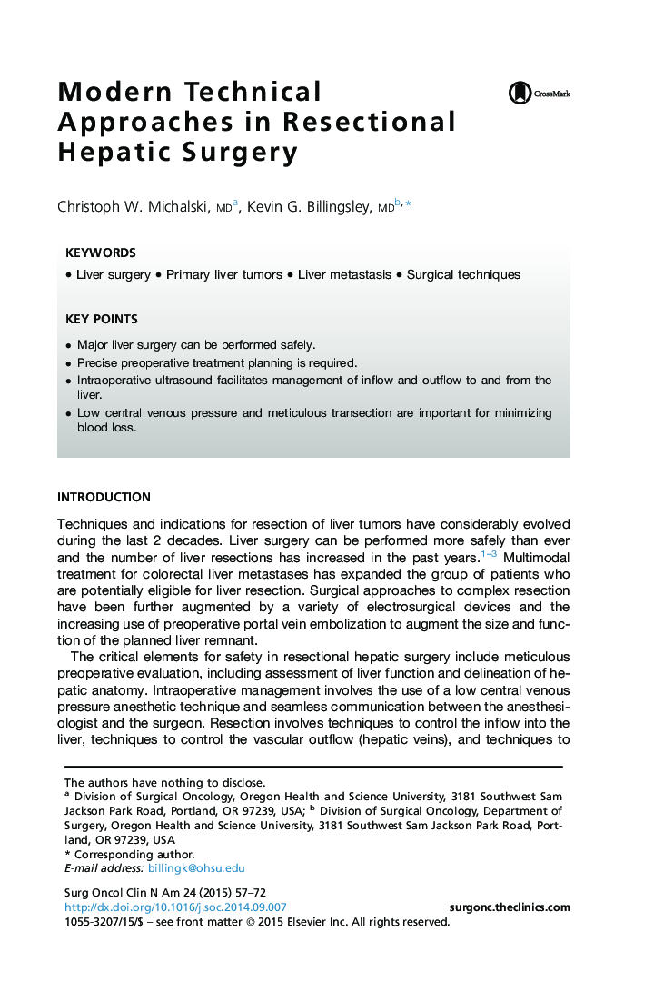 Modern Technical Approaches in Resectional Hepatic Surgery