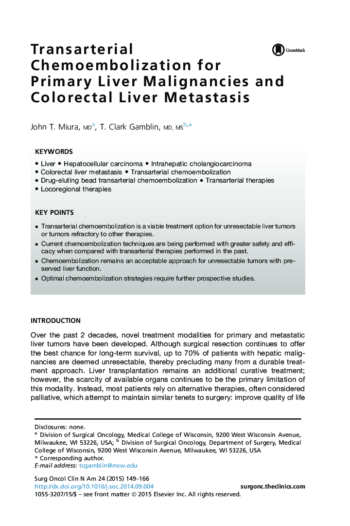 Transarterial Chemoembolization for Primary Liver Malignancies and Colorectal Liver Metastasis