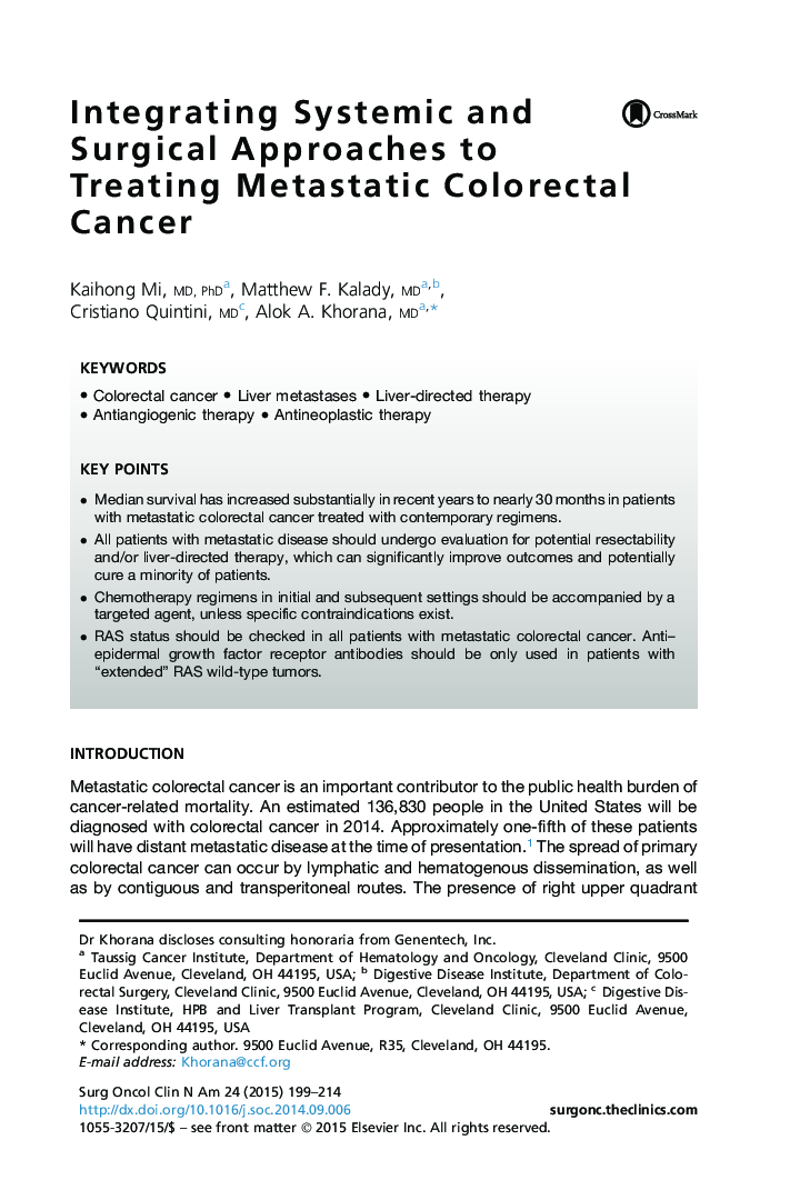 Integrating Systemic and Surgical Approaches to Treating Metastatic Colorectal Cancer