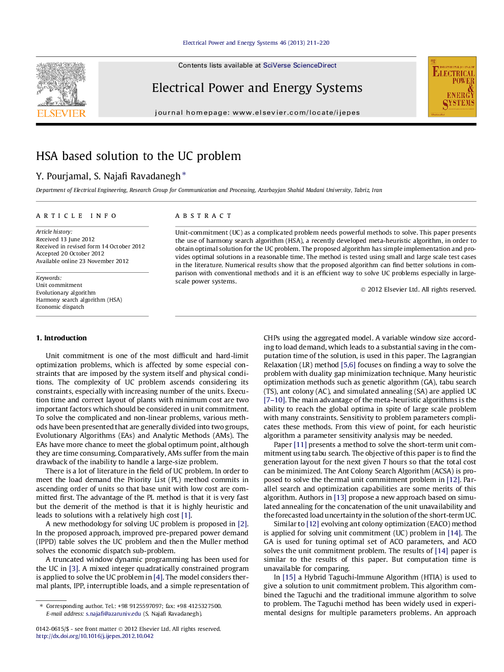 HSA based solution to the UC problem