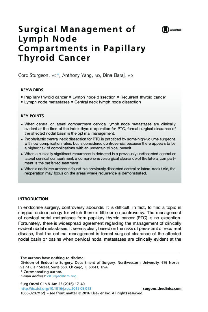 Surgical Management of Lymph Node Compartments in Papillary Thyroid Cancer