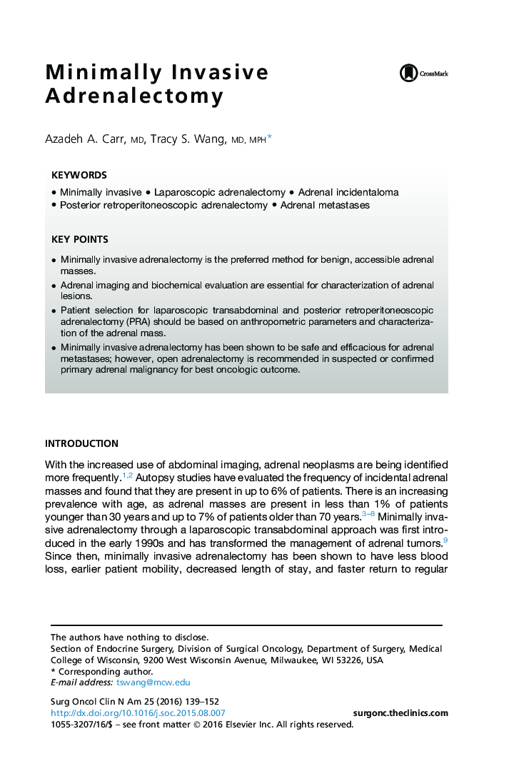 Minimally Invasive Adrenalectomy