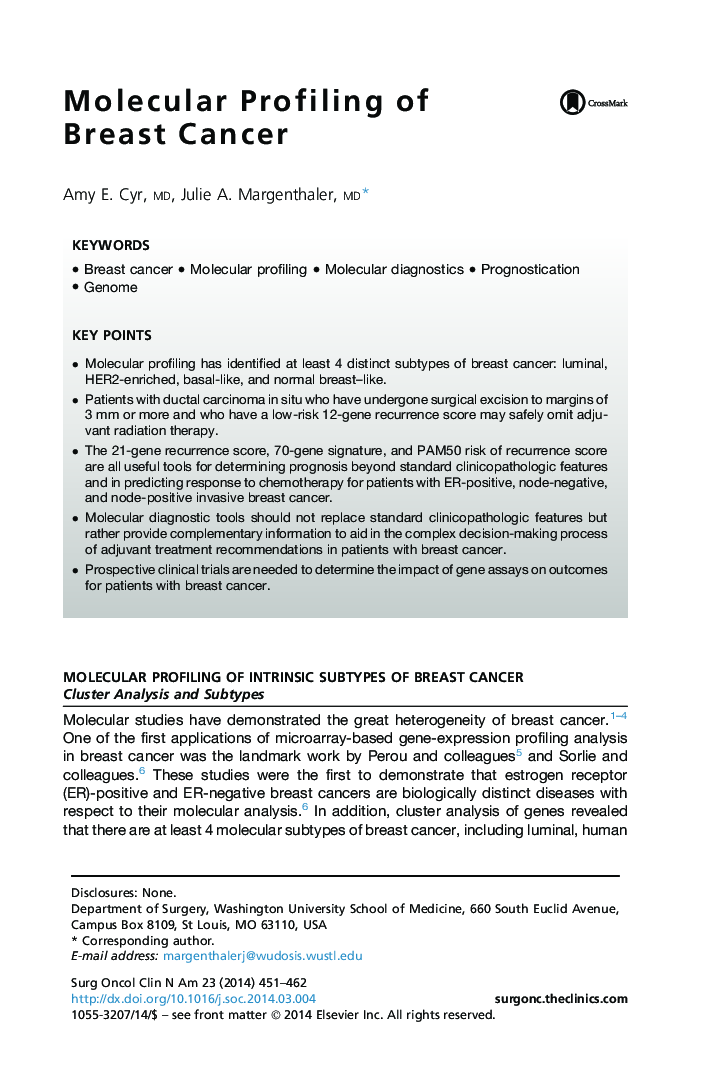 Molecular Profiling of Breast Cancer