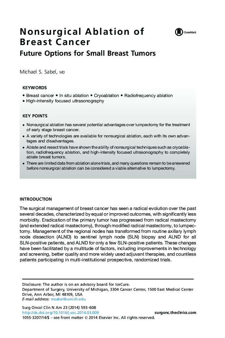 Nonsurgical Ablation of Breast Cancer