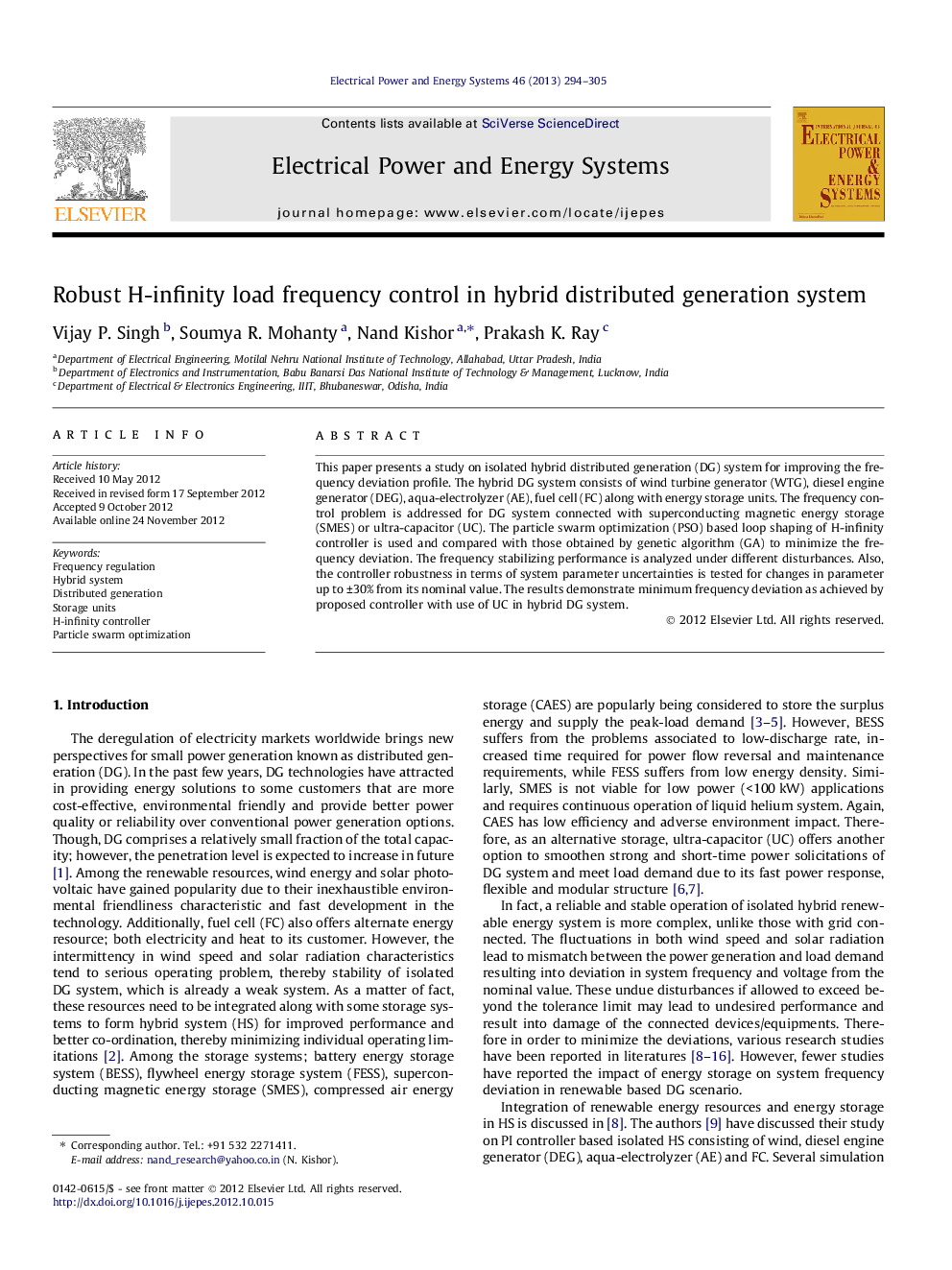 Robust H-infinity load frequency control in hybrid distributed generation system