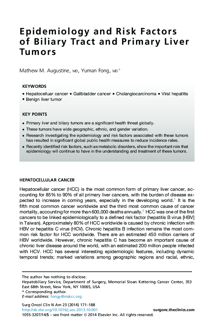 Epidemiology and Risk Factors of Biliary Tract and Primary Liver Tumors