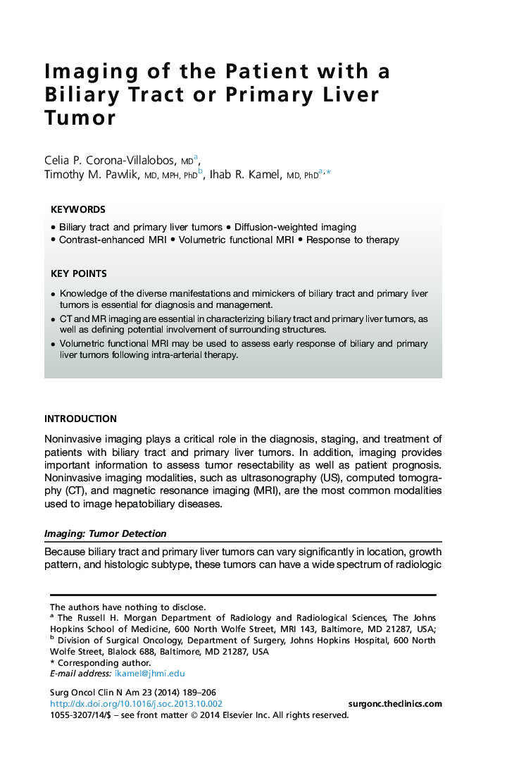 Imaging of the Patient with a Biliary Tract or Primary Liver Tumor