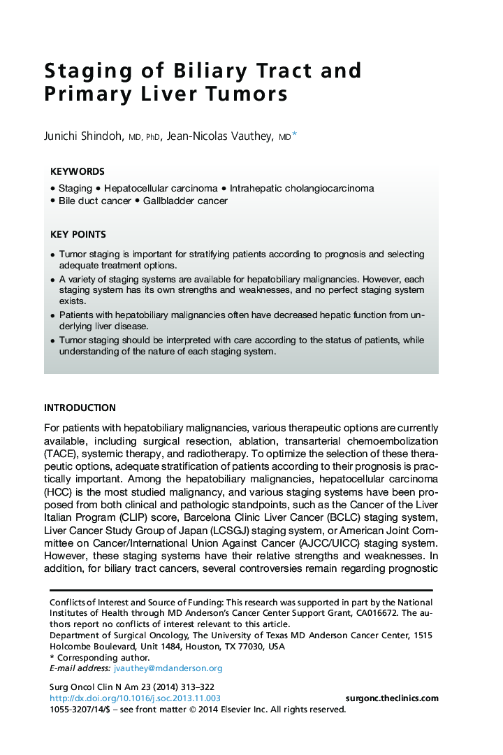 Staging of Biliary Tract and Primary Liver Tumors