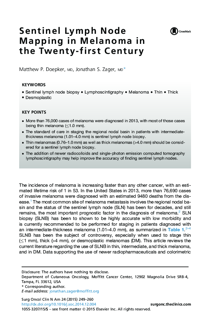 Sentinel Lymph Node Mapping in Melanoma in the Twenty-first Century