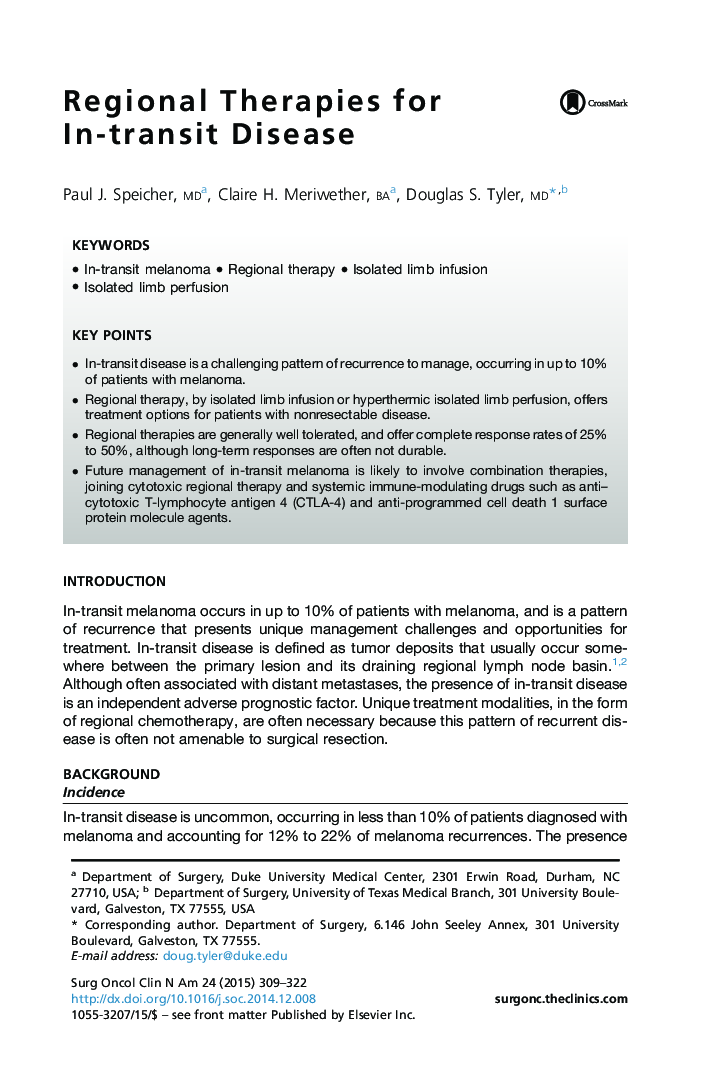 Regional Therapies for In-transit Disease