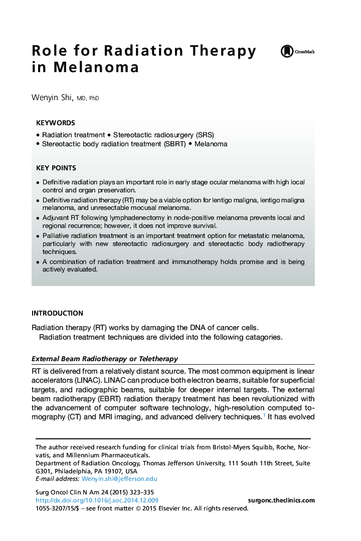 Role for Radiation Therapy in Melanoma