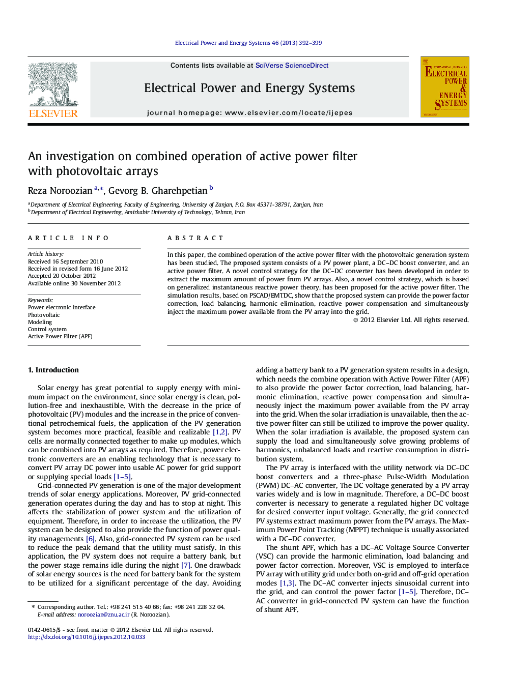An investigation on combined operation of active power filter with photovoltaic arrays