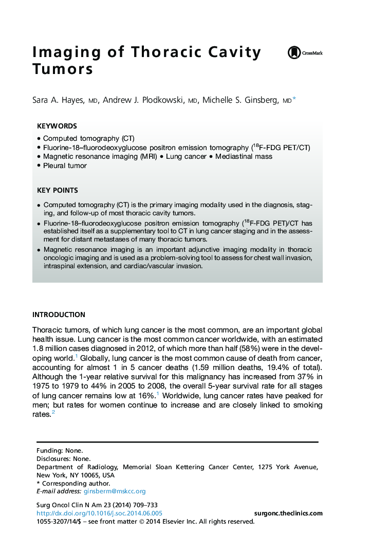 Imaging of Thoracic Cavity Tumors