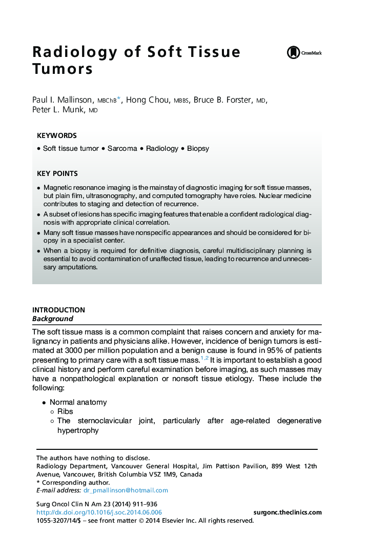 Radiology of Soft Tissue Tumors