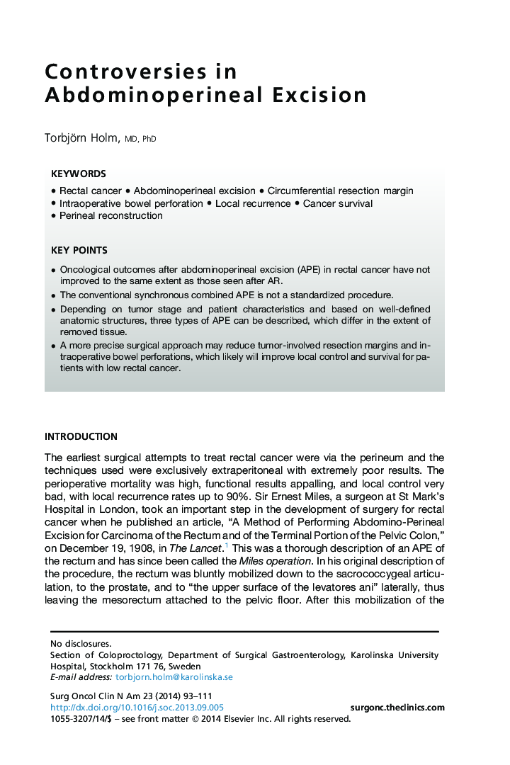 Controversies in Abdominoperineal Excision