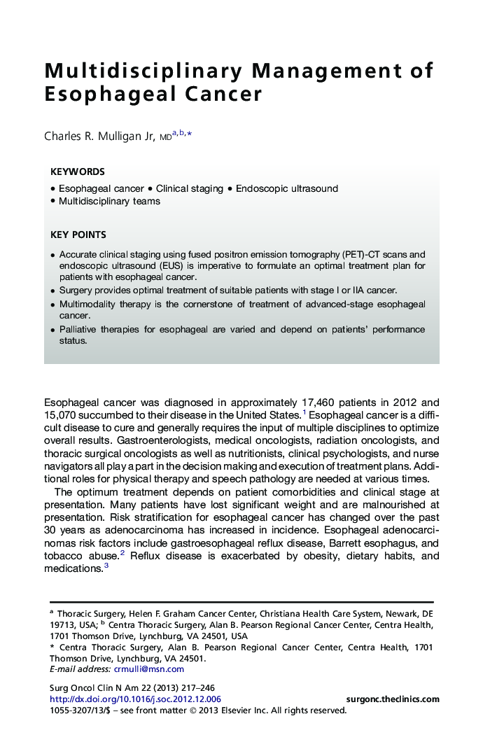 Multidisciplinary Management of Esophageal Cancer