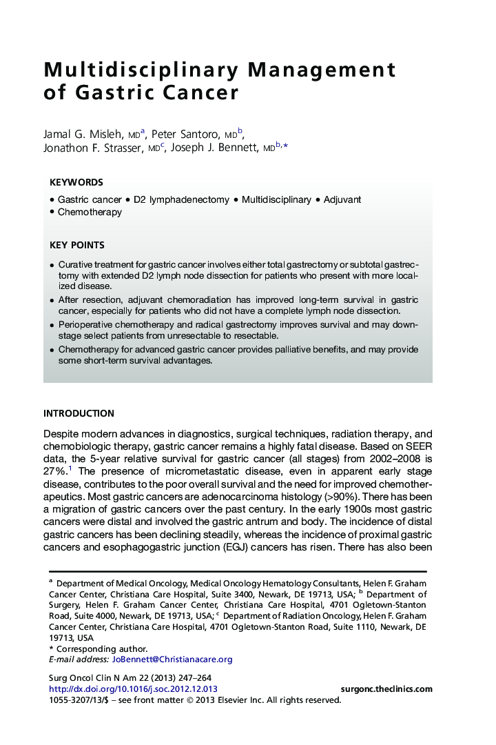 Multidisciplinary Management ofÂ Gastric Cancer