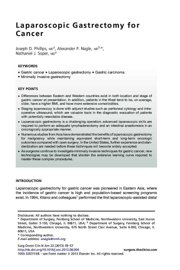 Laparoscopic Gastrectomy for Cancer