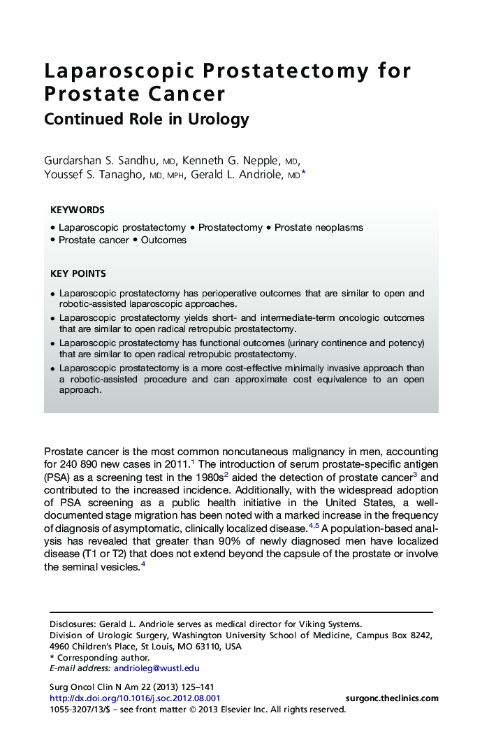 Laparoscopic Prostatectomy for Prostate Cancer