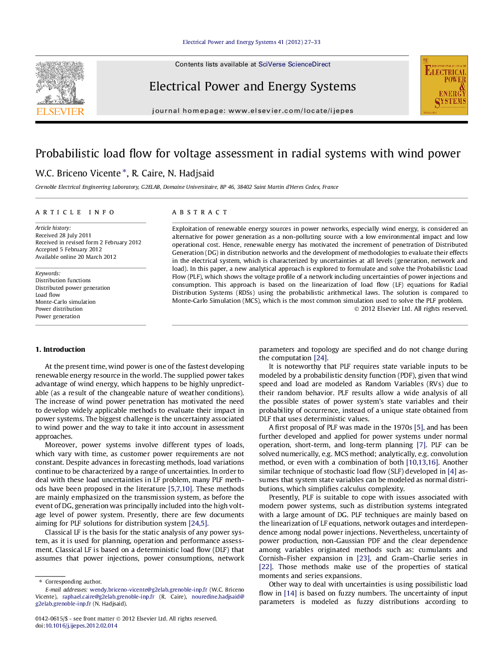 Probabilistic load flow for voltage assessment in radial systems with wind power