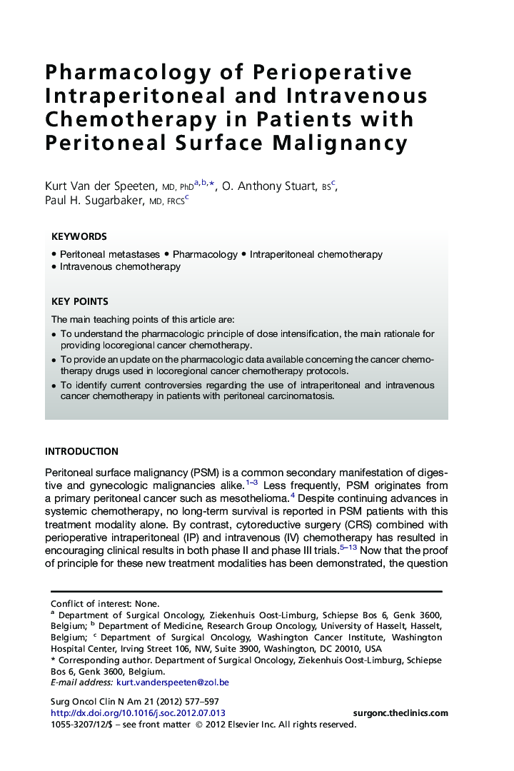 Pharmacology of Perioperative Intraperitoneal and Intravenous Chemotherapy in Patients with Peritoneal Surface Malignancy