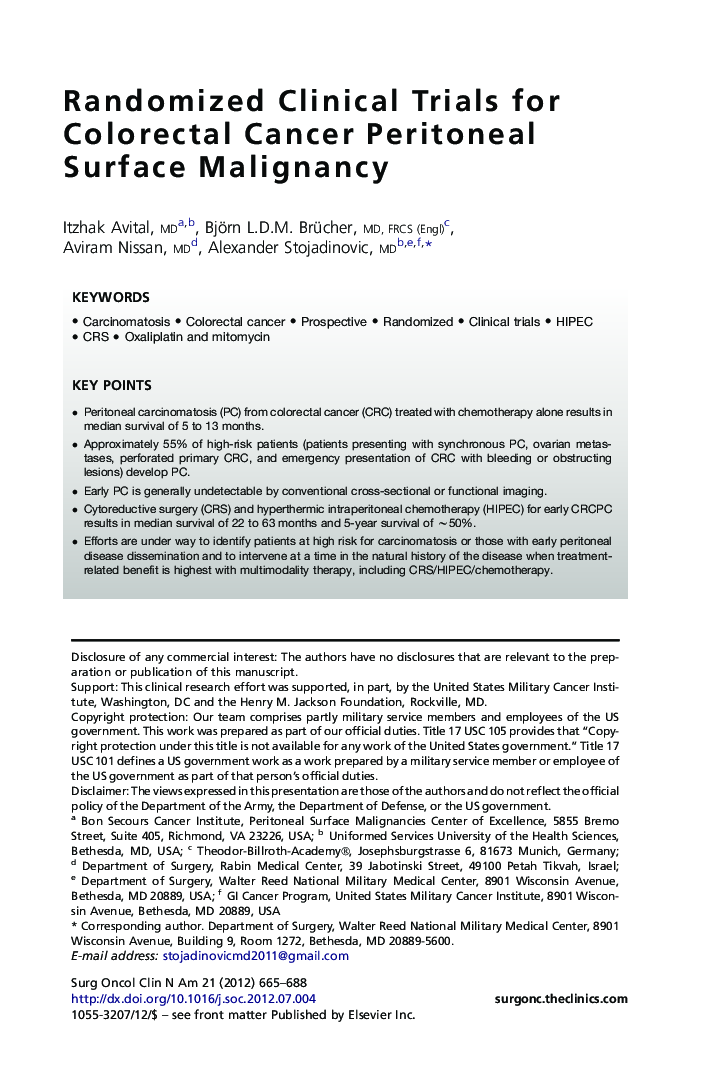 Randomized Clinical Trials for Colorectal Cancer Peritoneal Surface Malignancy