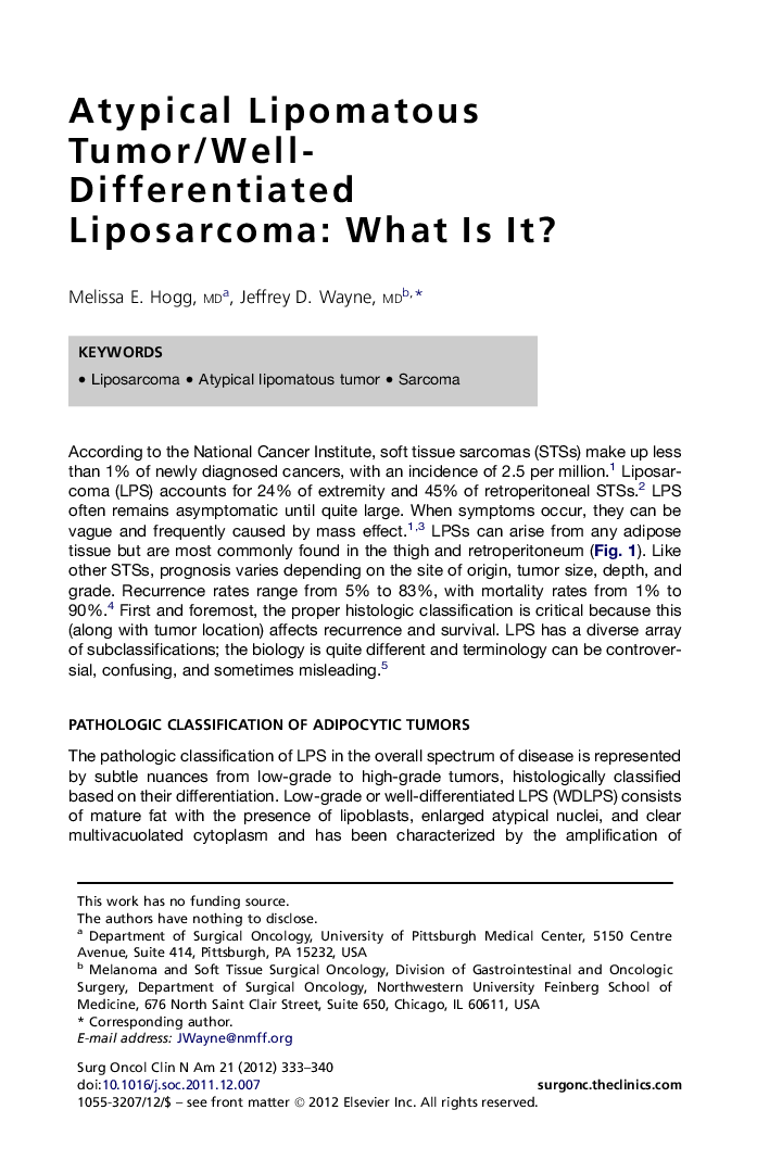 Atypical Lipomatous Tumor/Well-Differentiated Liposarcoma: What Is It?