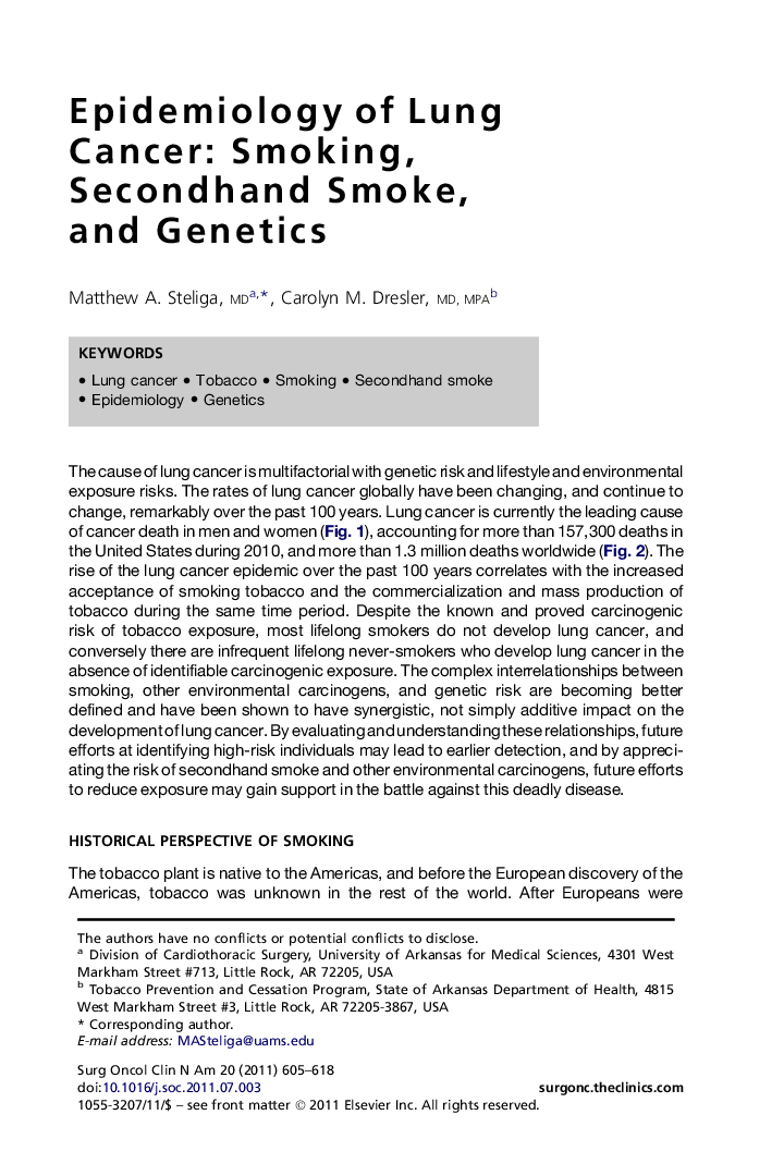 Epidemiology of Lung Cancer: Smoking, Secondhand Smoke, and Genetics