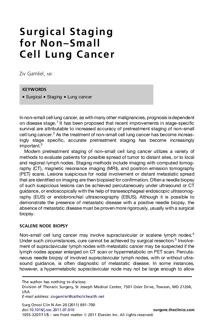 Surgical Staging forÂ Non-Small CellÂ Lung Cancer