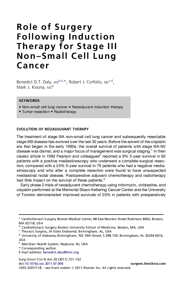 Role of Surgery Following Induction Therapy for Stage III Non-Small Cell Lung Cancer