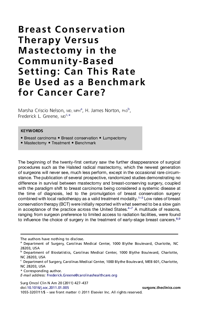 Breast Conservation Therapy Versus Mastectomy in the Community-Based Setting: Can This Rate Be Used as a Benchmark for Cancer Care?