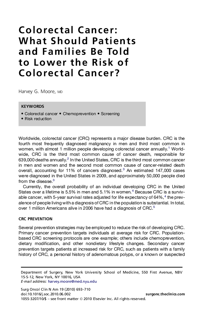 Colorectal Cancer: What Should Patients and Families Be Told to Lower the Risk of Colorectal Cancer?