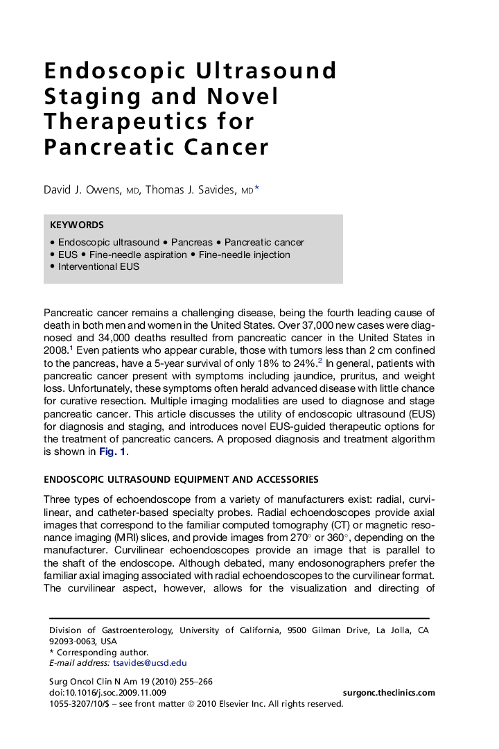 Endoscopic Ultrasound Staging and Novel Therapeutics for Pancreatic Cancer