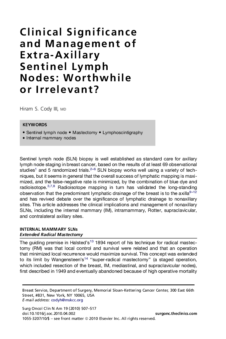 Clinical Significance and Management of Extra-Axillary Sentinel Lymph Nodes: Worthwhile or Irrelevant?