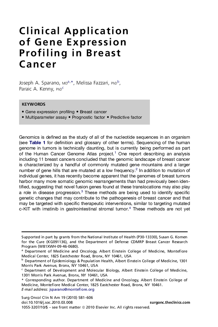 Clinical Application of Gene Expression Profiling in Breast Cancer