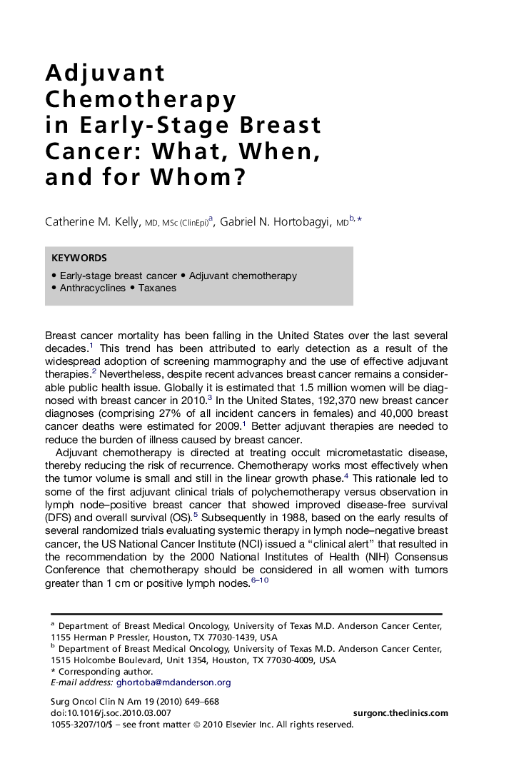 Adjuvant Chemotherapy in Early-Stage Breast Cancer: What, When, and for Whom?