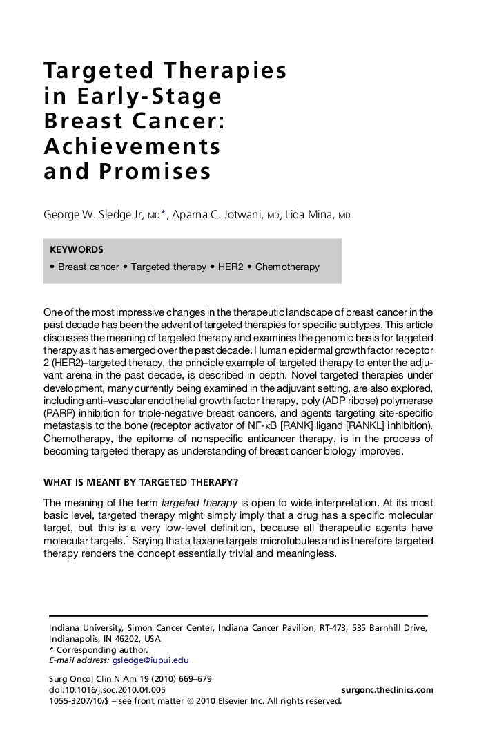 Targeted Therapies in Early-Stage Breast Cancer: Achievements and Promises