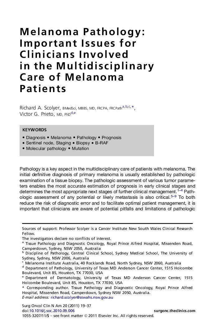 Melanoma Pathology: Important Issues for Clinicians Involved in the Multidisciplinary Care of Melanoma Patients