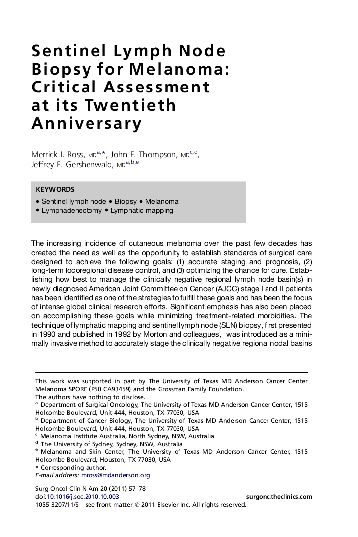 Sentinel Lymph Node Biopsy for Melanoma: Critical Assessment at its Twentieth Anniversary