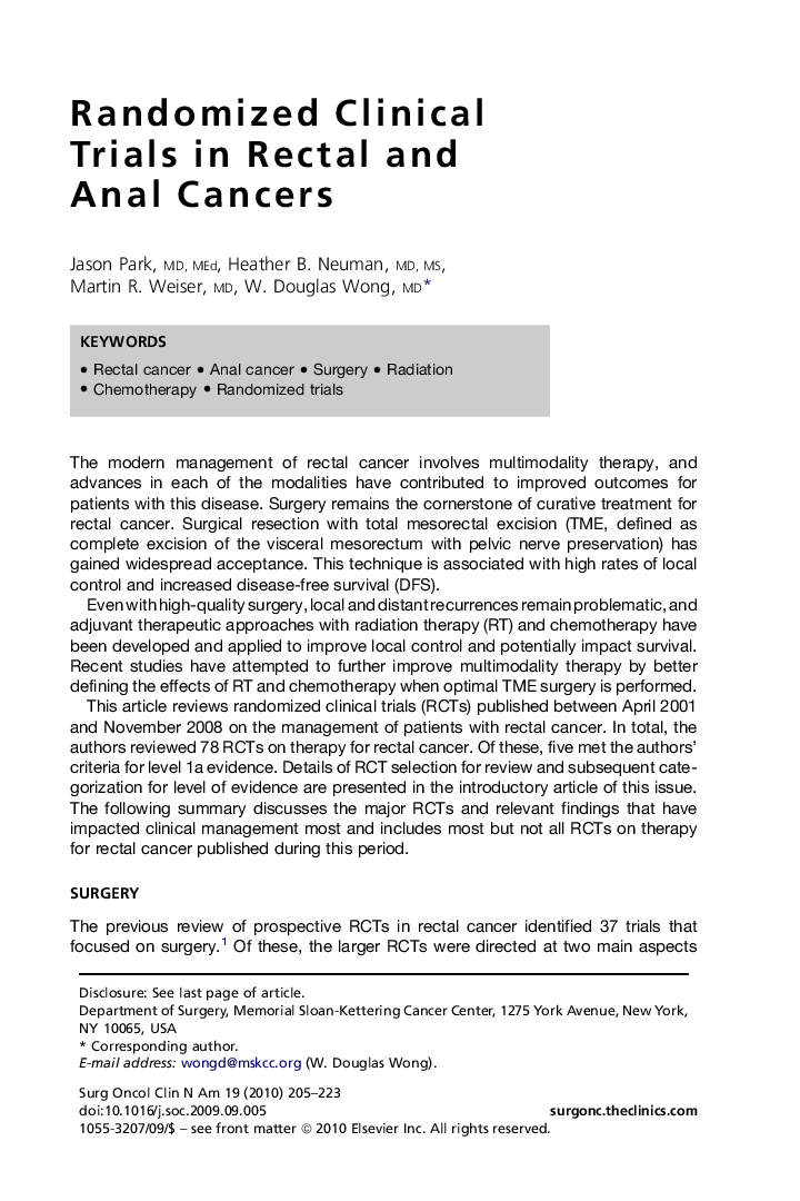 Randomized Clinical Trials in Rectal and Anal Cancers