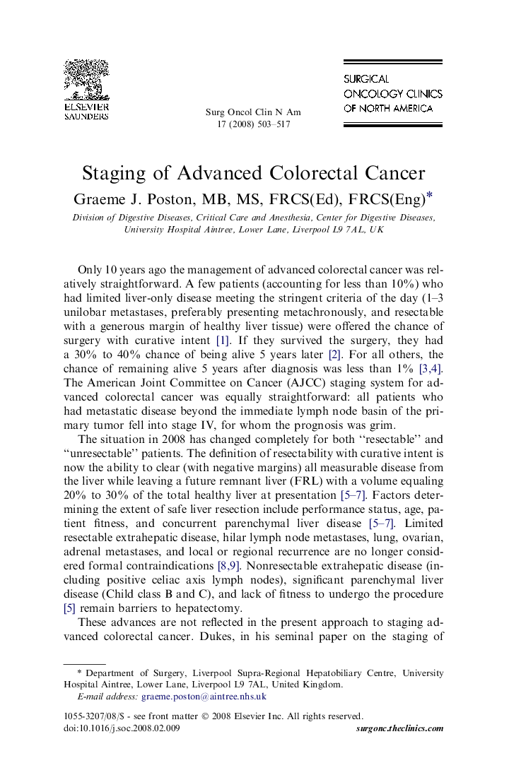 Staging of Advanced Colorectal Cancer