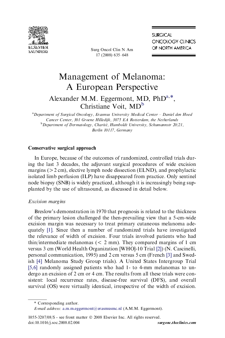 Management of Melanoma: A European Perspective