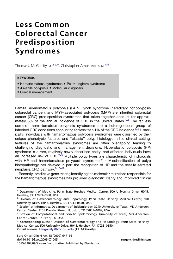 Less Common Colorectal Cancer Predisposition Syndromes