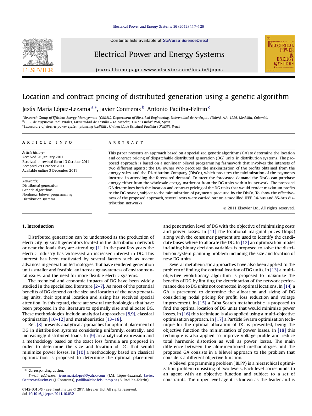 Location and contract pricing of distributed generation using a genetic algorithm